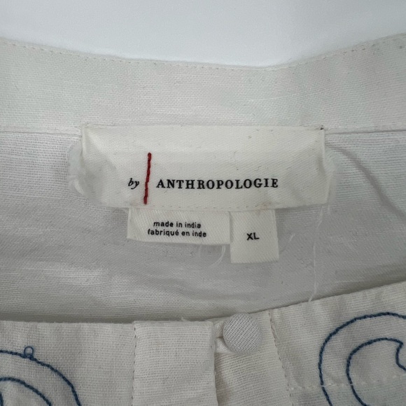Anthropologie White Blouse with Multicolor Embroidery Size XL - Picture 3 of 8